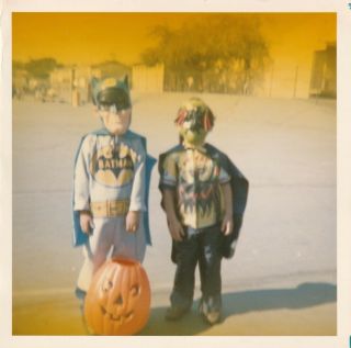 Vintage Snapshot: Cute Little Kids In Batman & Monster Halloween Costumes