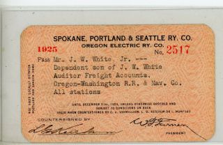 1925 Spokane Portland And Seattle Railroad Co Pass
