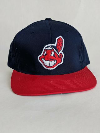 Vtg Mlb Cleveland Indians Chief Wahoo Snapback Cap Hat