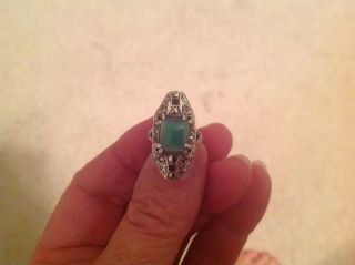 ANTIQUE CHRYSOPRASE&MARCASITE 9KT & STERLING RING SIZE 41/2 1920 ' S 2