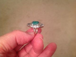 ANTIQUE CHRYSOPRASE&MARCASITE 9KT & STERLING RING SIZE 41/2 1920 ' S 3