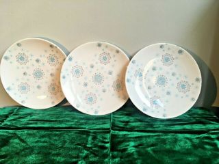 Set Of 3 Vintage Mid - Century Modern Salad Plates In Blue Ice By Royal China 7”