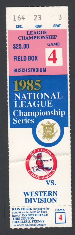 Vintage St Louis Cardinals Vs Los Angeles Dodgers 1985 Nlcs Game 4 Ticket Stub