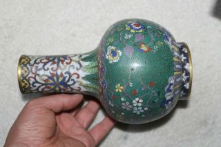 Very Old Antique Chinese Cloisonne/enamel Green Vase: 7 - 1/2 " H X4 - 3/4 " D