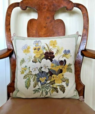 Pair Vintage Handmade Needlepoint Pillows Floral/Flowers Home Decor 13.  5 