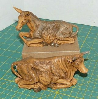 Vintage Donkey & Caw Nativity Figures Made In Italy Manger Scene Hard Plastic