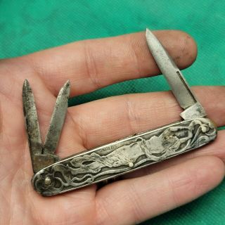 Old Vintage Antique German Art Nuevo Sterling Silver Pocket Knife Knives.