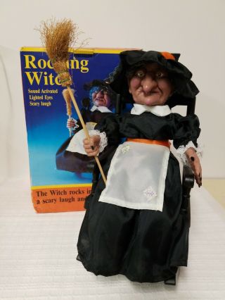 Vintage Gemmy Halloween Rocking Witch Animated Light Up Eyes Cackle Laugh 1991