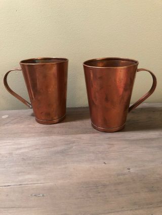Vtg 2 Solid Copper Metal Mugs Steins 20 Ounce Hand Forged Moscow Mule