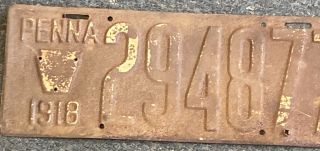 1918 Pennsylvania License Plate " Penna 1918 294877  An Old Wood Barn Find "