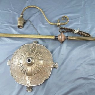 Antique Floor Lamp Brass Fluted Sleeves/light Socket/scrolled Arm Cast Iron Base