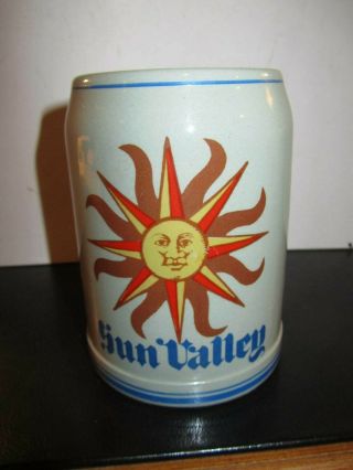 Large Vintage Sun Valley Idaho Ski Resort Sun Face 5” Ceramic Beer Stein Mug