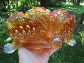 Fenton Thistle Antique Carnival Art Glass Ftd Banana Boat Marigold Gorgeous
