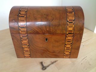 Tunbridge Ware Burr Walnut Veneered Box With A Domed Lid
