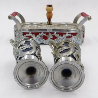 Antique Oriental Music Box Salt and Pepper Silver Tray Sankyo {Made in Japan} 3