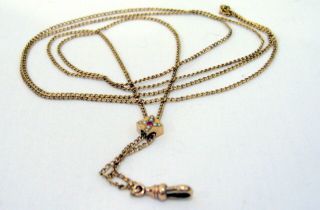 Antique Ladies Gold Filled Watch Chain Slide Seed Pearls Garnet Estate 8 Grams