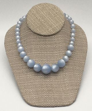 Vintage Pale Blue Moon Glow Lucite Plastic Graduated Beaded Choker Necklace