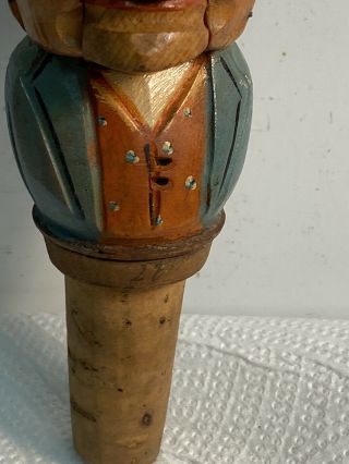 Vintage Hand Carved Mechanical Bottle Stopper/Cork,  Man Mouth Opens 3