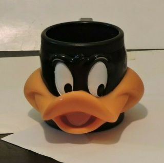 Vintage 1992 Warner Brothers Looney Tunes Daffy Duck 3d Face Vinyl Cup Mug