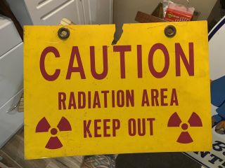 Vintage Caution Radiation Area Keep Out Plastic Sign Warning Yellow Red