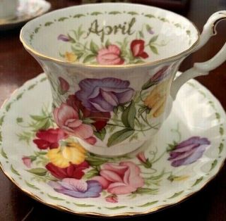 Vintage Royal Albert " April " Sweet Pea Tea Cup And Saucer Floral