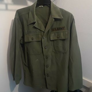 Vintage Vietnam War Era Us Army Og - 107 Type - 1 Military Uniform Shirt W/ Patches