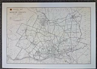 1961 Highway Map Of Mercer Co Nj Part Of Bucks County Pa Mounted To Board