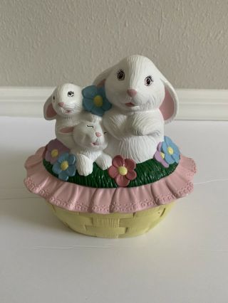 Vtg Handpainted Ceramic Easter Bunny Rabbit In Basket Nest Candy Container