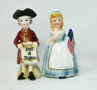 Vintage Enesco Patriotic Colonial Couple Salt And Pepper Shakers Betsy Ross