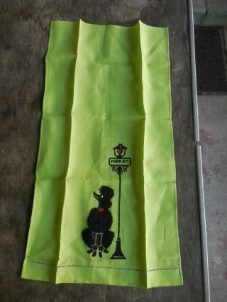 Vintage Chartreuse Green Guest Tea Linen Towel W Embroidered Black Poodle