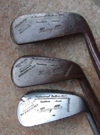 3 Antique Vintage Spalding Kro Flite Harry Ellis Hickory Wood Shaft Golf Clubs