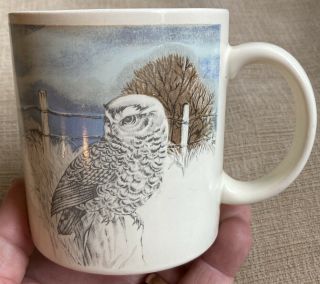 Vintage Otagiri Owl Mug Tea Coffee Cup Gibson Greeting Cards Japan Fence Winter