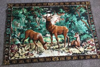 Large Vintage Tapestry Deer Scene 46 1/2” X 68”