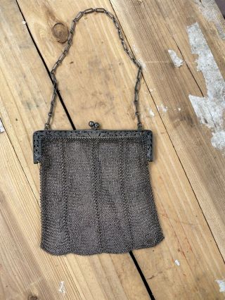 Vintage Art Nouveau Sterling Silver Mesh Bag Chain Link Hand Bag