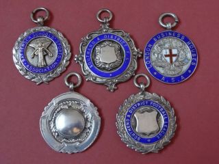 5 X Solid Silver & Enamel Pocket Watch Albert Medal 