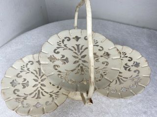 Cookie/dessert Metal Folding Serving Tray 3 Tier Distressed Ivory Vintage Look