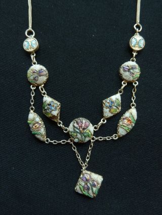 Antique/vintage Italian Micro Mosaic Necklace Sterling Silver
