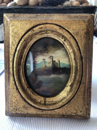 Antique SMALL Oil Painting OVAL W/Glass 4 1/2 