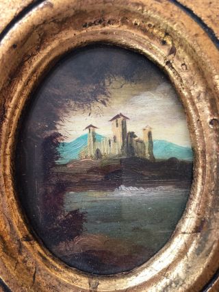 Antique SMALL Oil Painting OVAL W/Glass 4 1/2 
