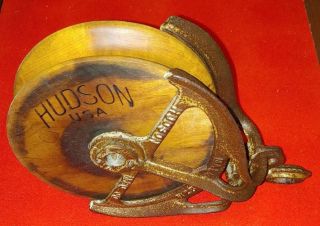 Vintage/antique Cast Iron Barn Pulley,  " Hudson " Hay Trolley,  Americana