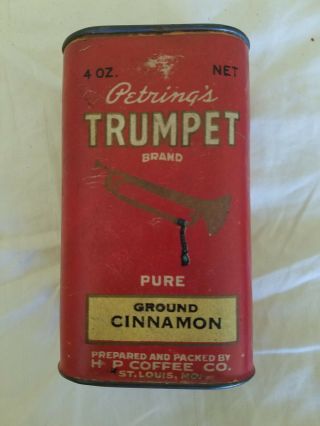 Vintage Trumpet Brand Advertising Spice Tin.  H - P Coffee Co.  St.  Louis,  Mo.