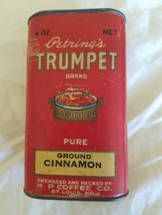 Vintage TRUMPET BRAND ADVERTISING SPICE TIN.  H - P COFFEE CO.  ST.  LOUIS,  MO. 3