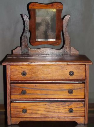Miniature Antique Chest Dresser Mirror Eastlake Style Salesman Sample Dollhouse