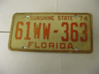 1974 74 Florida Fl License Plate 61ww - 363