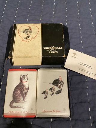 Vintage Sleep Like A Kitten Chesapeake And Ohio Railway Playing Cards 2 Deck Set