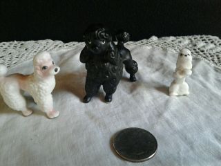 3 Vintage Miniature Poodle Dogs Figurines I Porcelain White With Pink & 1 Black