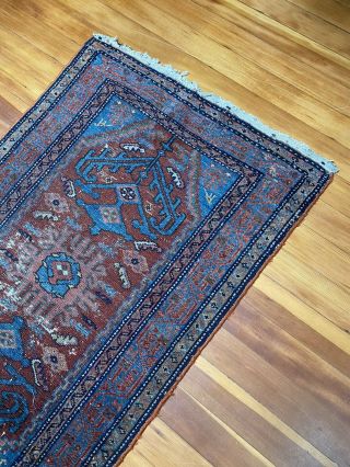 Vintage Geometric Red Blue Wool Area Rug Tribal Handmade Oriental Carpet 2.  5’x4’