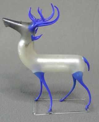 Antique Blown Mercury Glass Bimini Deer Reindeer Blue & Silver No Breaks