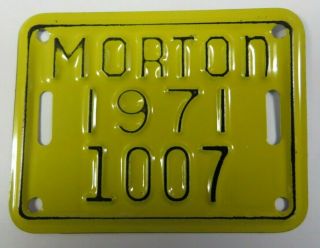Vintage 1971 Morton,  Illinois Bicycle Bike Tag License Plate 1007 Near -