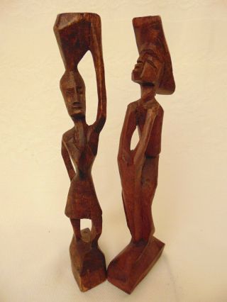 Wooden Haitian Or African Carvings Sculptures Statues Vintage Tribal Folk Art 7 "